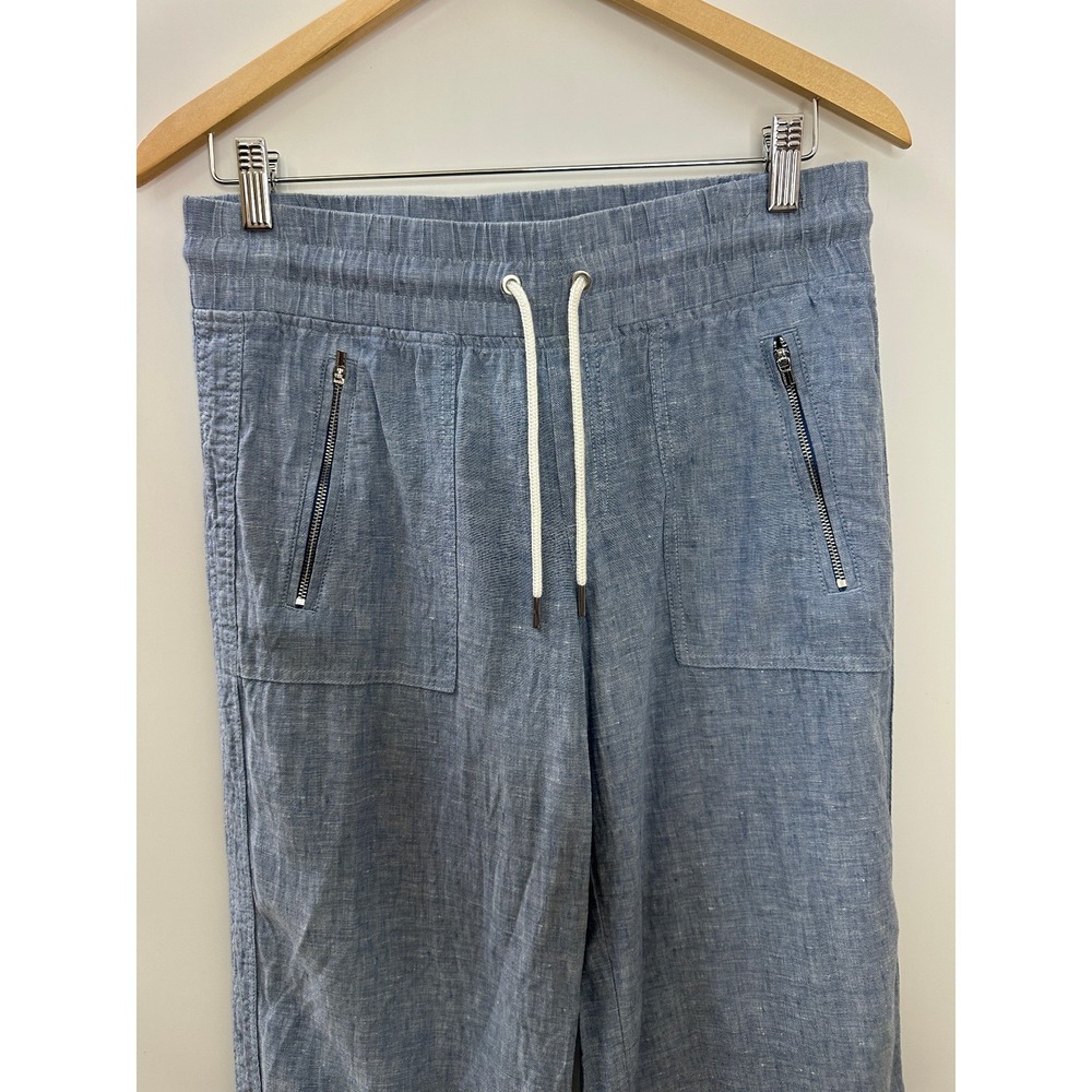 Athleta Cabo Linen Wide Leg Pants Chambray Blue Resort Beach Zip Pockets Size 4 - Picture 4 of 15